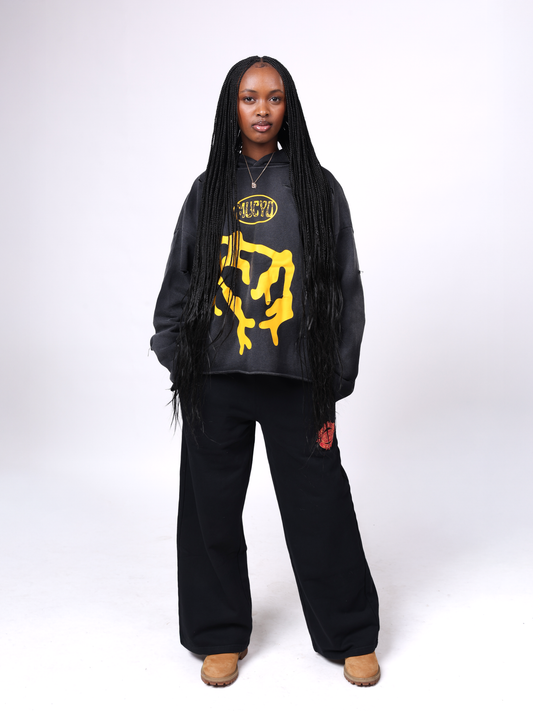 MUCYO BLACK OVERSIZED BAGGY HOODIE