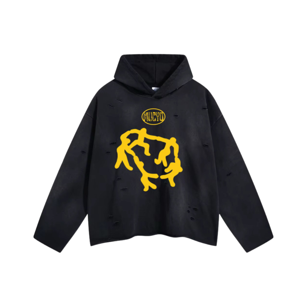 MUCYO BLACK OVERSIZED BAGGY HOODIE